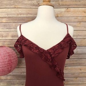 H.I.P. Lace Ruffle Rib Bodysuit